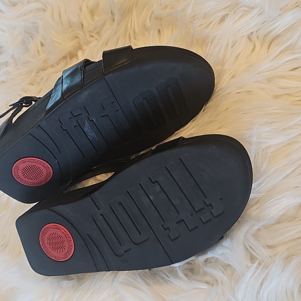 Fitflop Black Leather Crisscross Slide Sandals - Picture 3 of 5